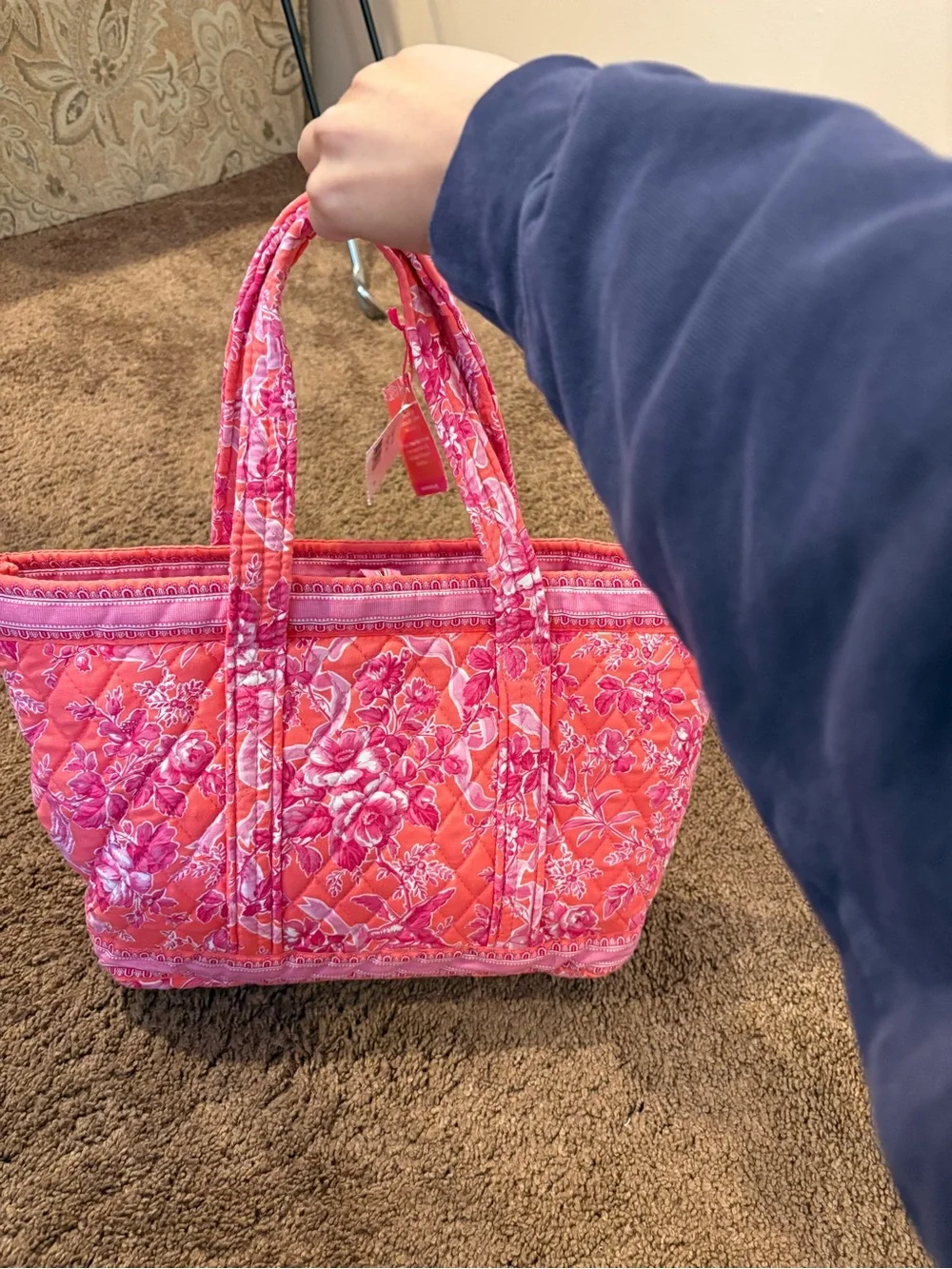 Vera Bradley Coral Pink Floral Quilted Tote